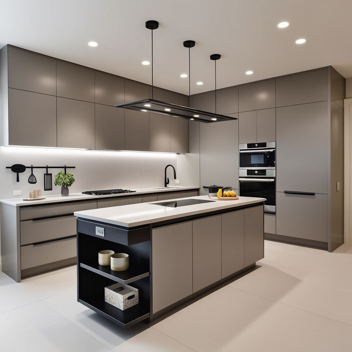 مطبخ مفتوح بإنارة طبيعية في شمال الرياض