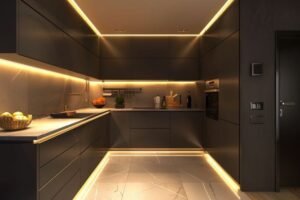 تفصيل مطابخ بالرياض مع إضاءة داخلية ذكية