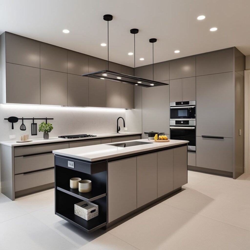 مطبخ مفتوح بإنارة طبيعية في شمال الرياض